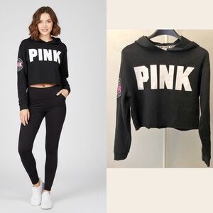 PINK Victoria’s Secrets Cropped Oversized Casual Black Sweatshirt Hoodie. XS